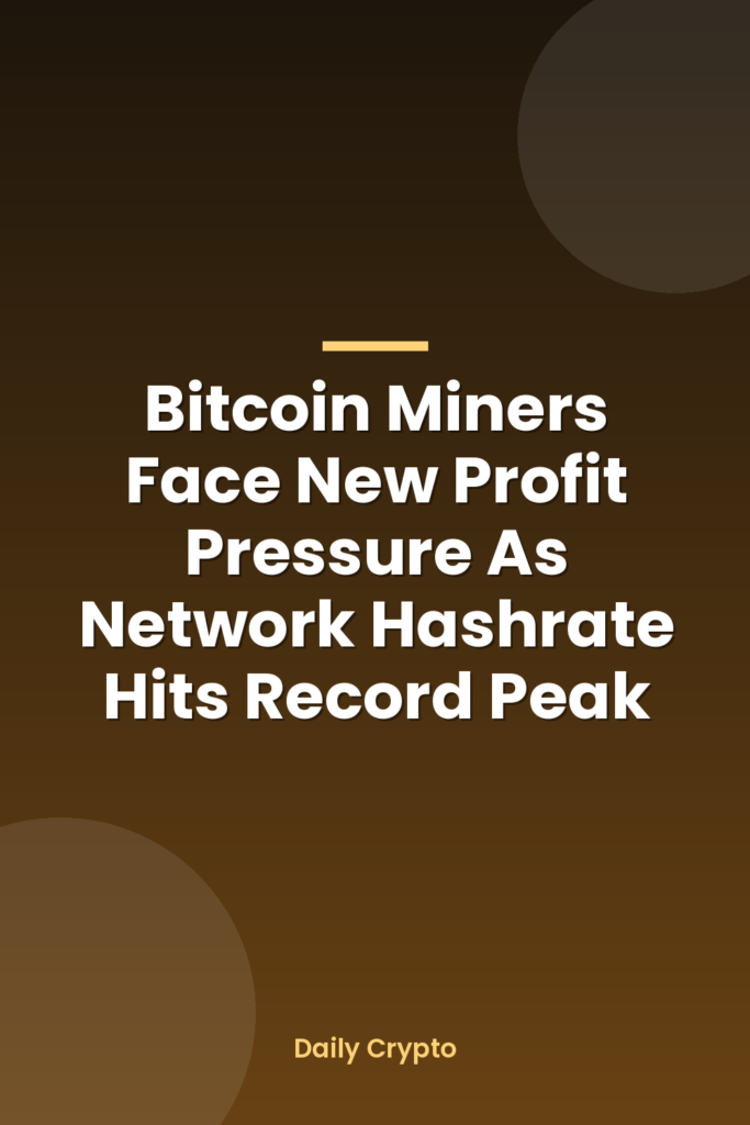 Bitcoin Miners Face New Profit Pressure As Network Hashrate Hits Record Peak